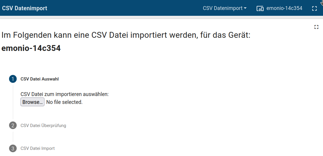 Ansicht des Import Dashboards